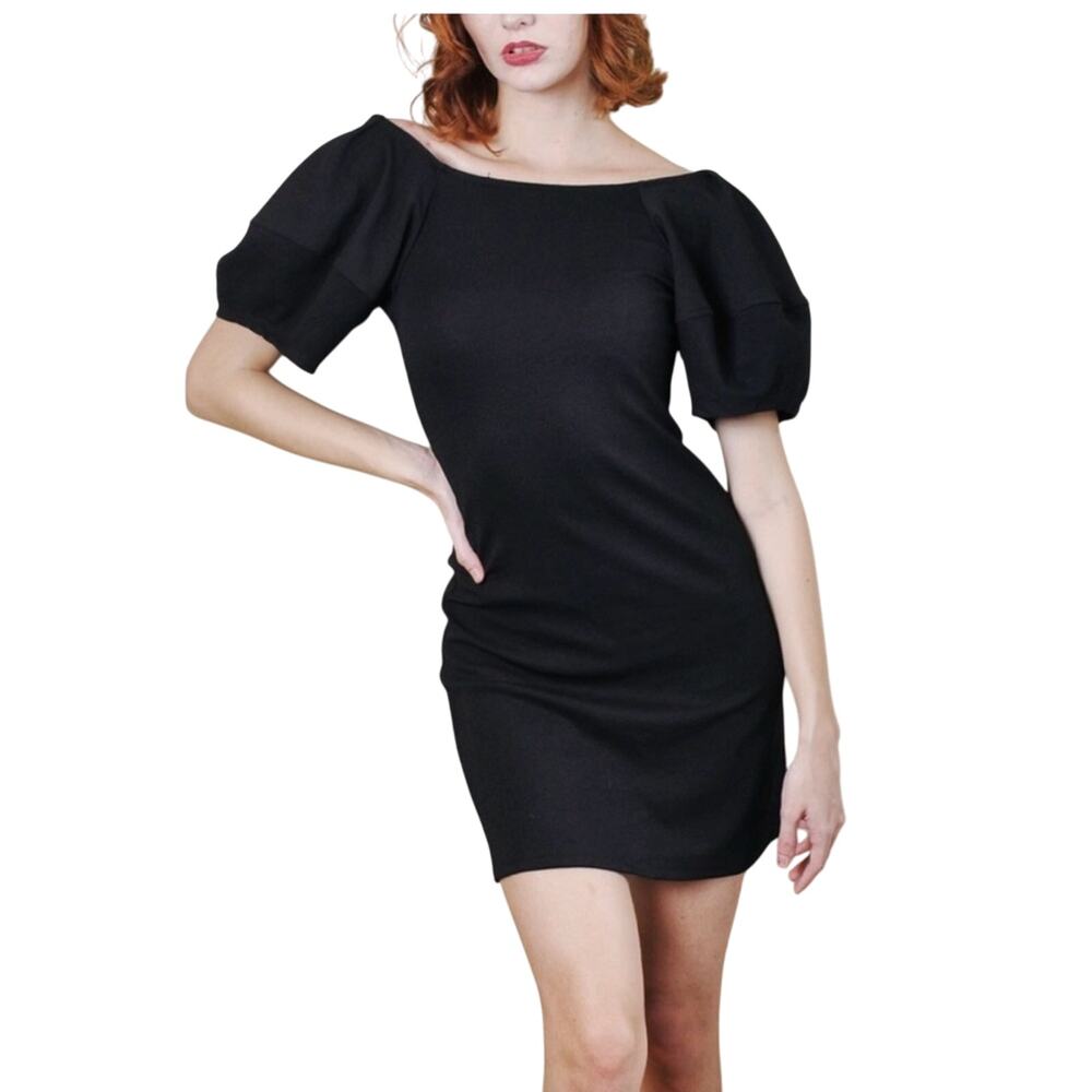 Zara- Black Balloon Sleeve Dress Size Small Knit Mini LBD Date Night Basic